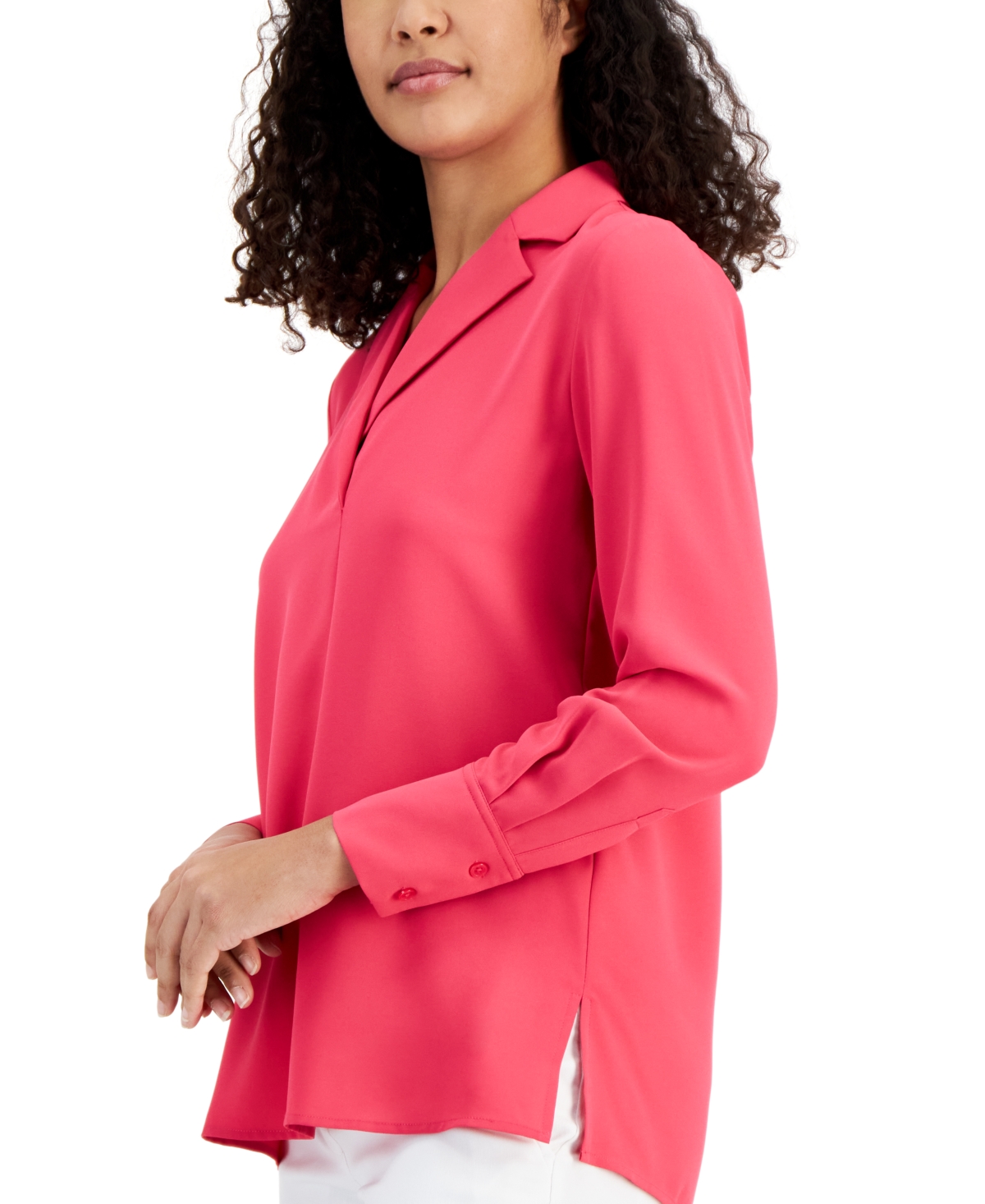 Shop Anne Klein Women's Long-sleeve Lapel Blouse In Rich Camellia