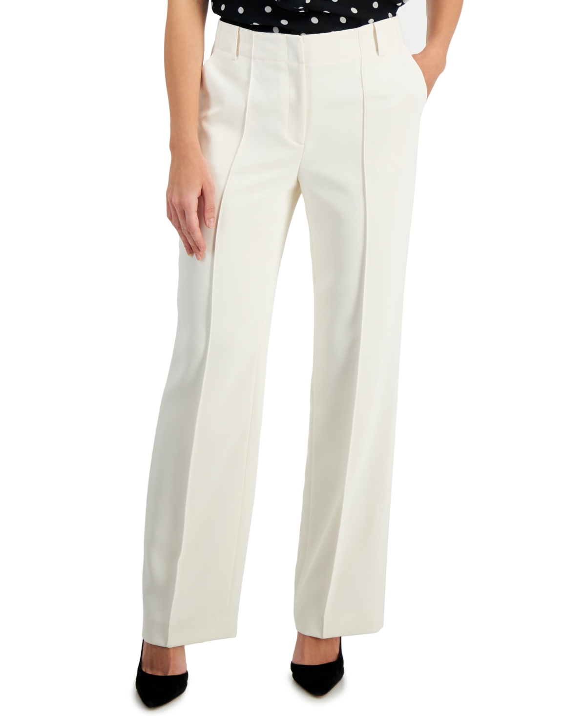 Anne Klein Women's Mid Rise Pintucked Wide-leg Pants, Created For Macy's In Anne White