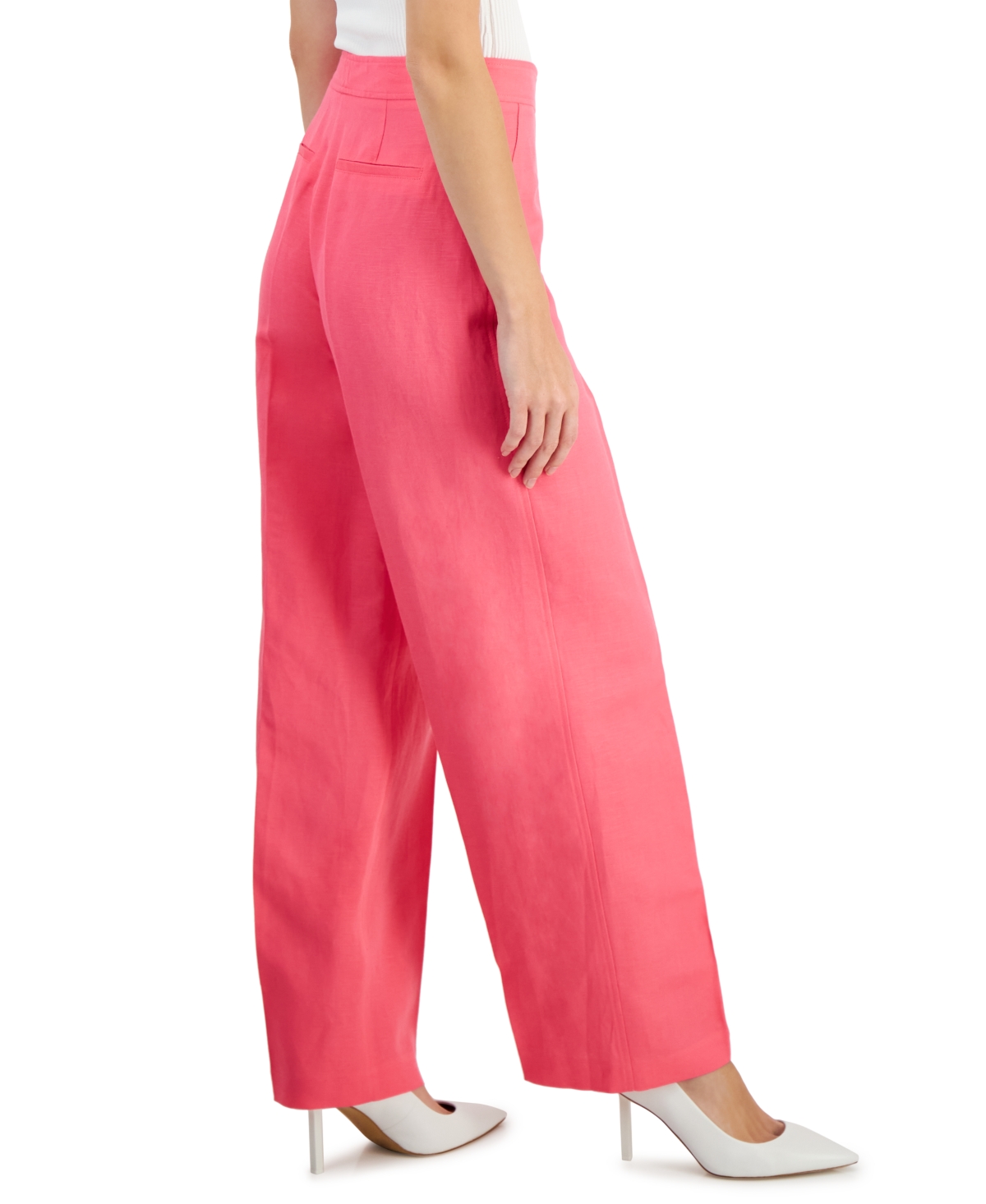 Shop Anne Klein Women's Linen-blend High Rise Wide-leg Pants In Camella