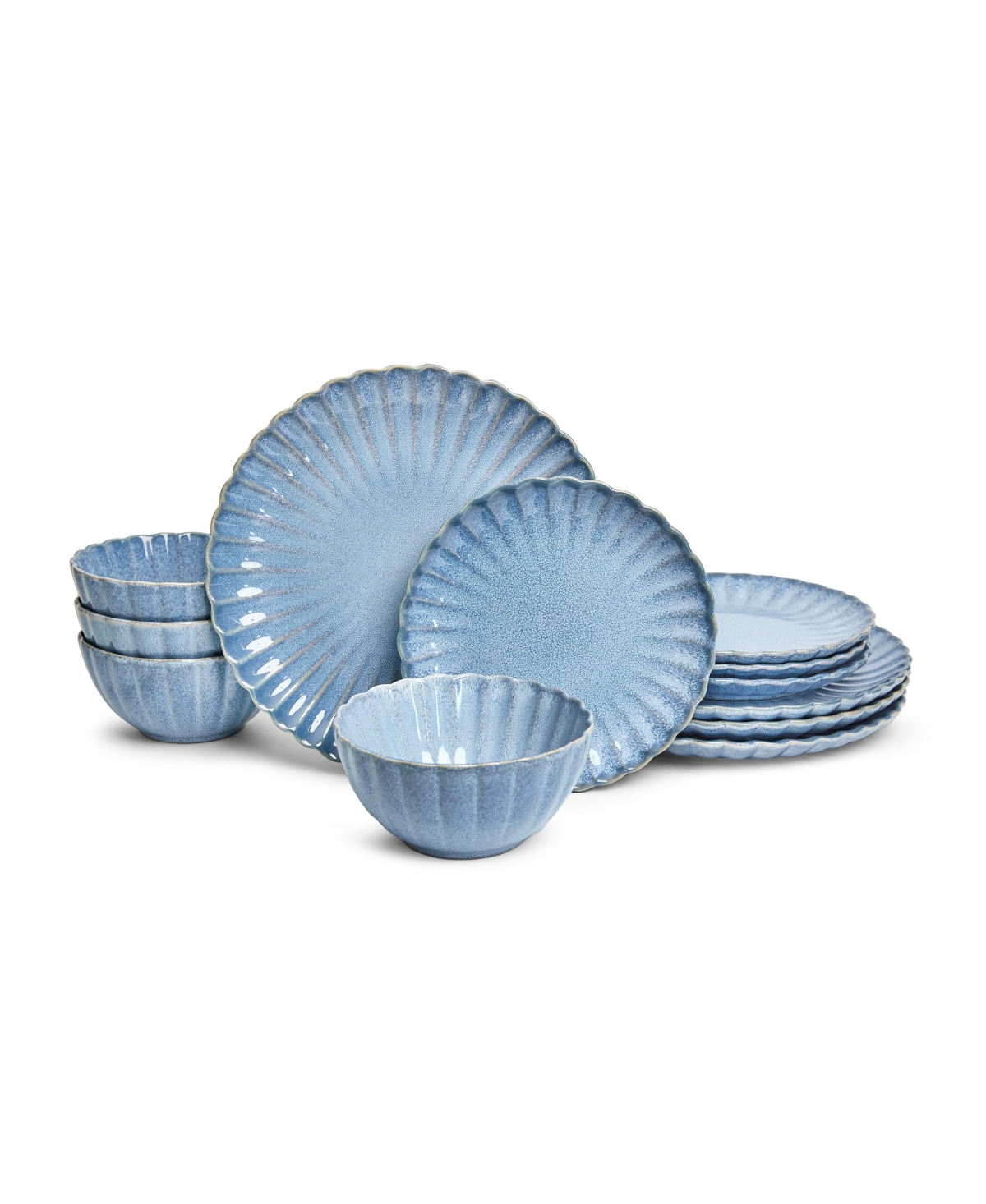 Frill Reactive Stoneware 12 Pc Dinnerware Set, Service for 4 - Blue