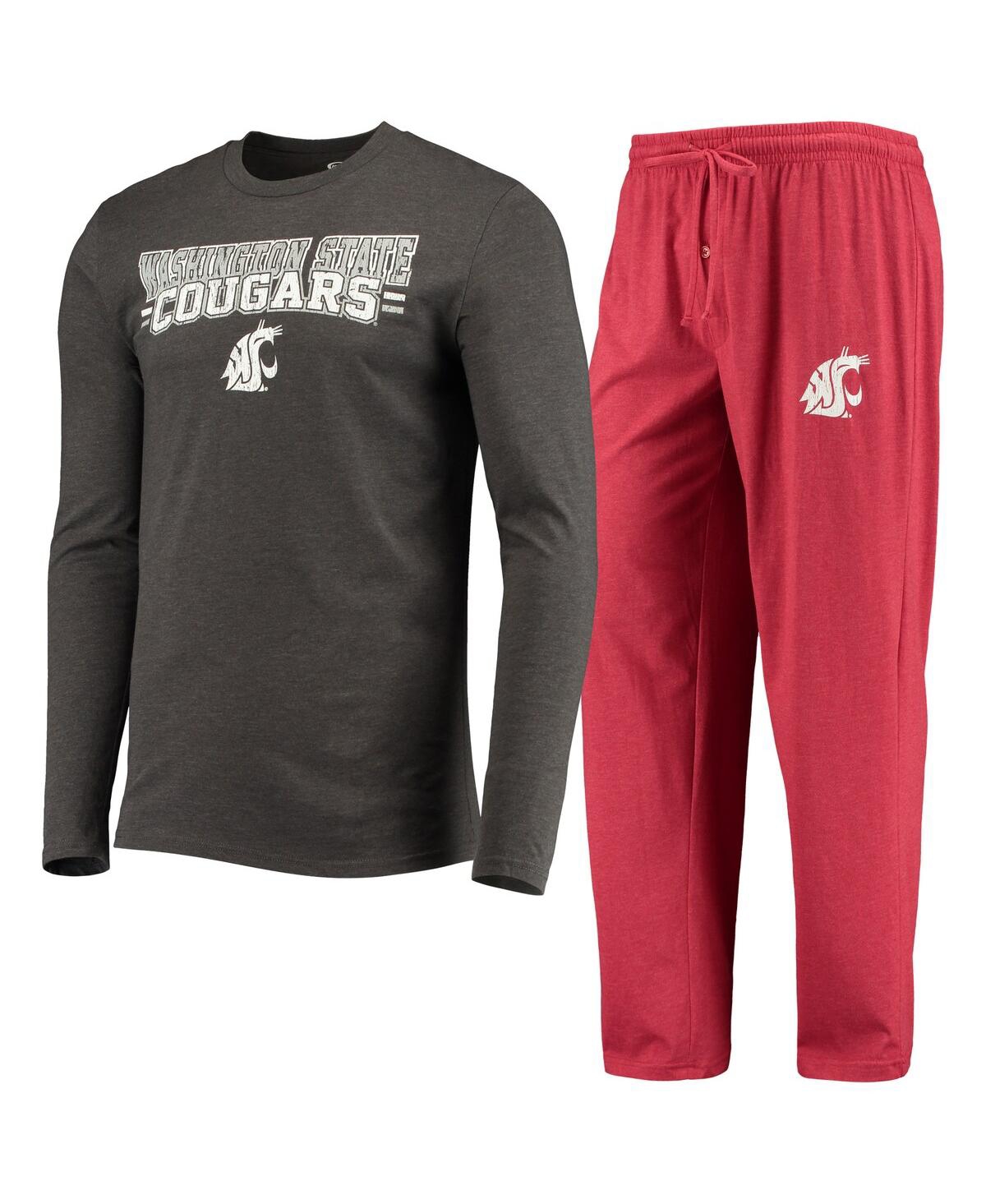 Shop Concepts Sport Men's  Crimson, Heathered Charcoal Distressed Washington State Cougars Meter Long Slee In Crimson,heather Charcoal