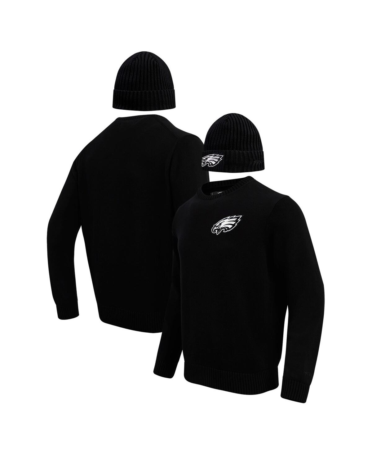 Pro Standard Men's  Black Philadelphia Eagles Crewneck Pullover Sweater And Cuffed Knit Hat Box Gift