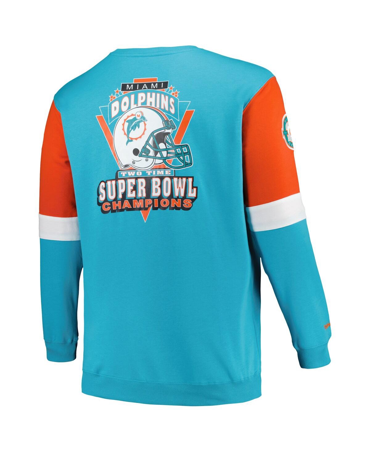 Shop Mitchell & Ness Men's  Aqua Miami Dolphins Big And Tall Fleece Pullover Sweatshirt