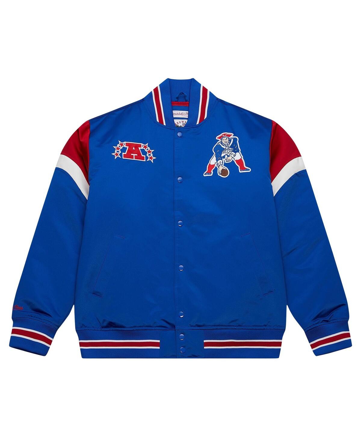 Men's Mitchell & NessDistressed New England Patriots Big and Tall Satin Full-Snap Jacket - Royal