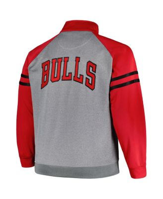 Men's Red, Heather Gray Chicago Bulls Big and Tall Pieced Stripe Raglan Full-Zip Track Jacket