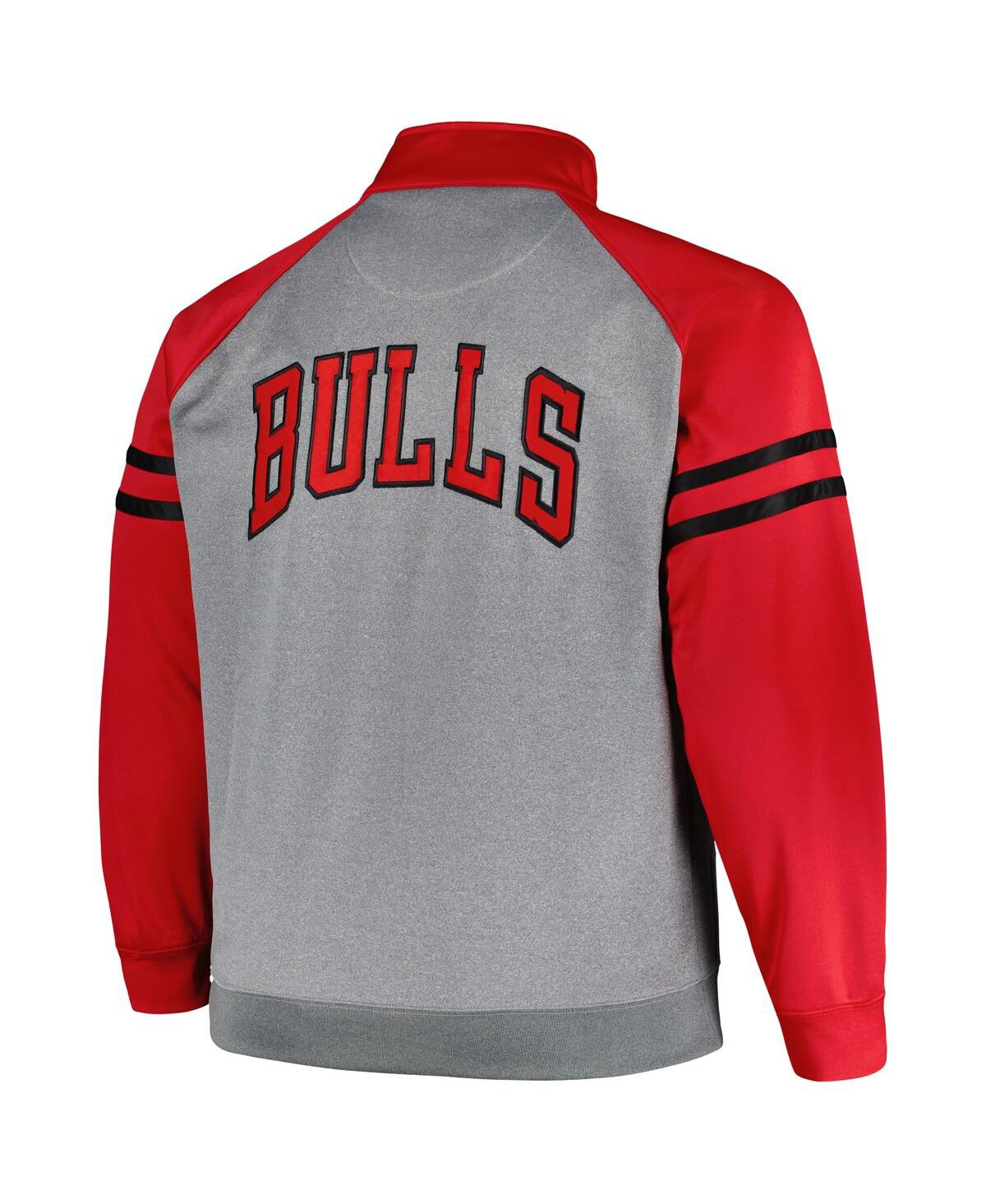 Men's Fanatics Heather Gray Chicago Bulls Big and Tall Pieced Stripe Raglan Full-Zip Track Jacket - Heather Gray