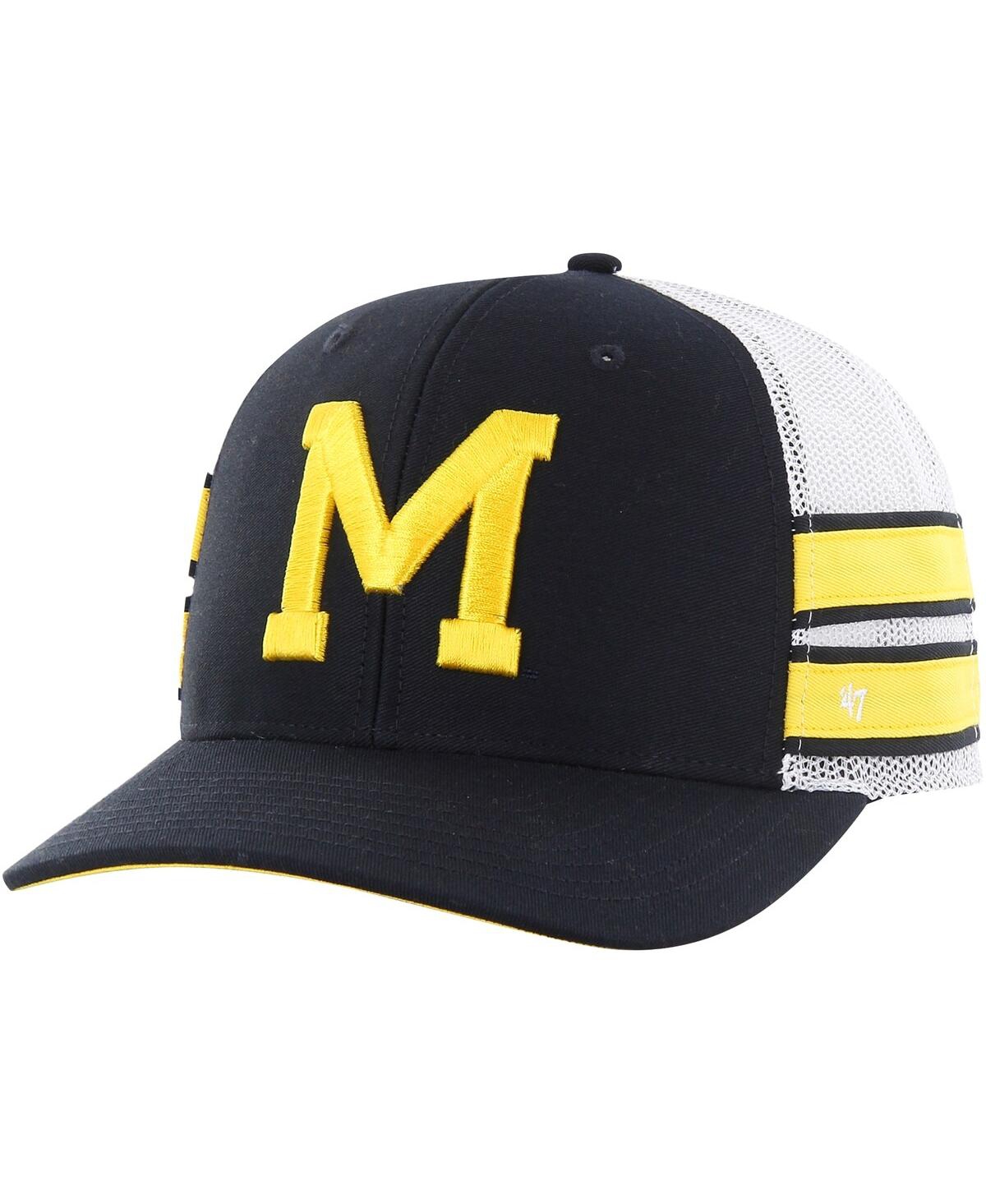 47 Brand Men's ' Navy Distressed Michigan Wolverines Straight Eight Adjustable Trucker Hat In Black