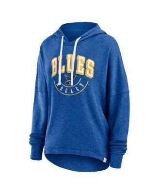 Women's Heather Blue Distressed St. Louis Blues Lux Lounge Helmet Arch Pullover Hoodie