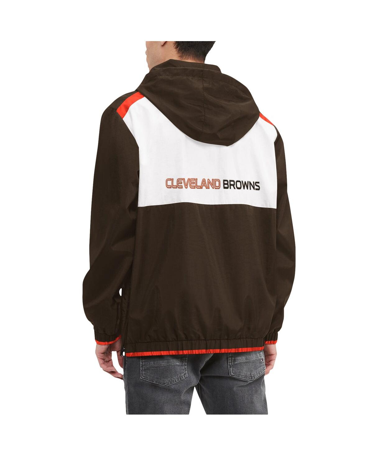 Shop Tommy Hilfiger Men's  Brown, White Cleveland Browns Carter Half-zip Hooded Top In Brown,white