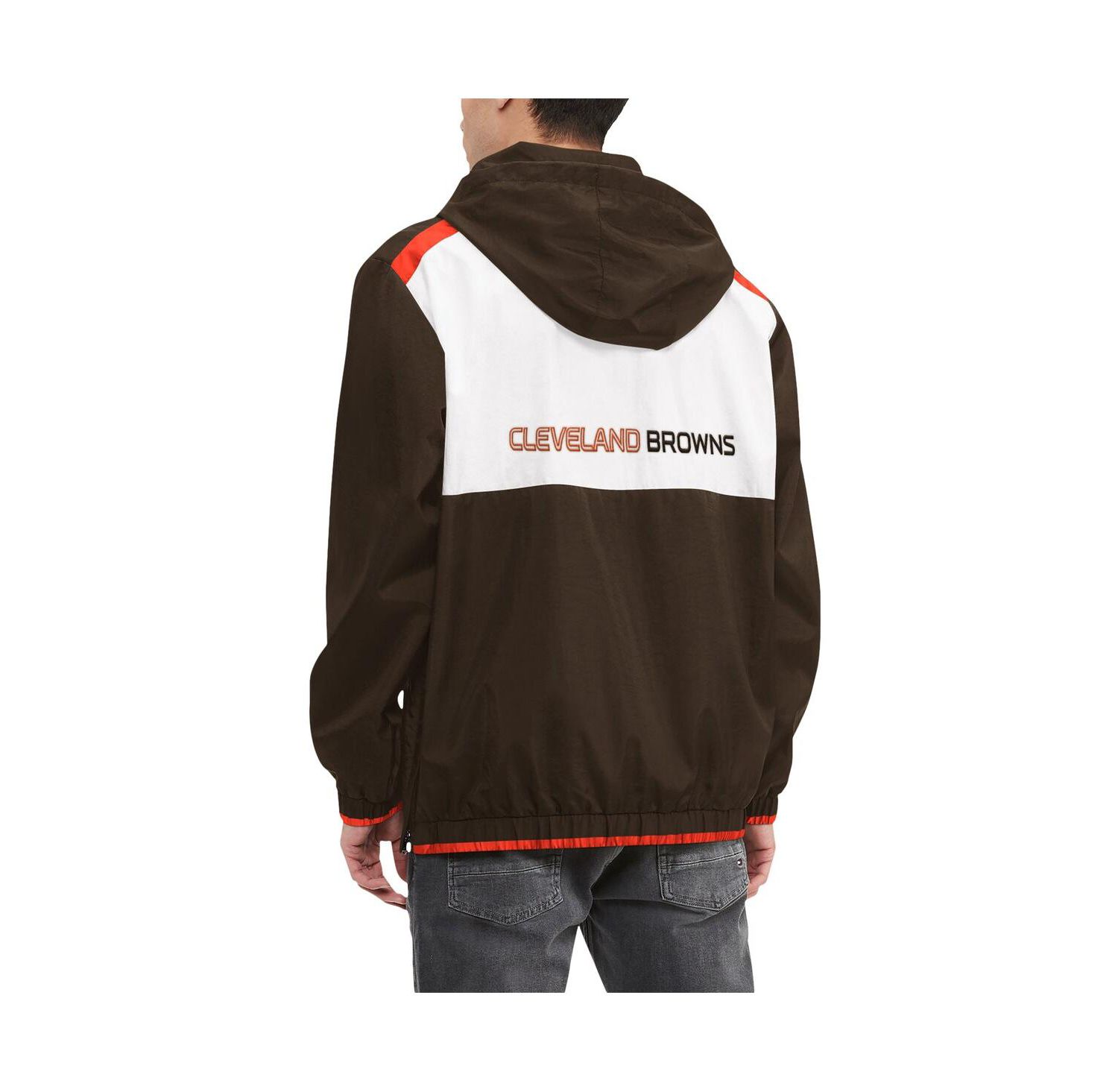 Men's Brown, White Cleveland Browns Carter Half-Zip Hooded Top
