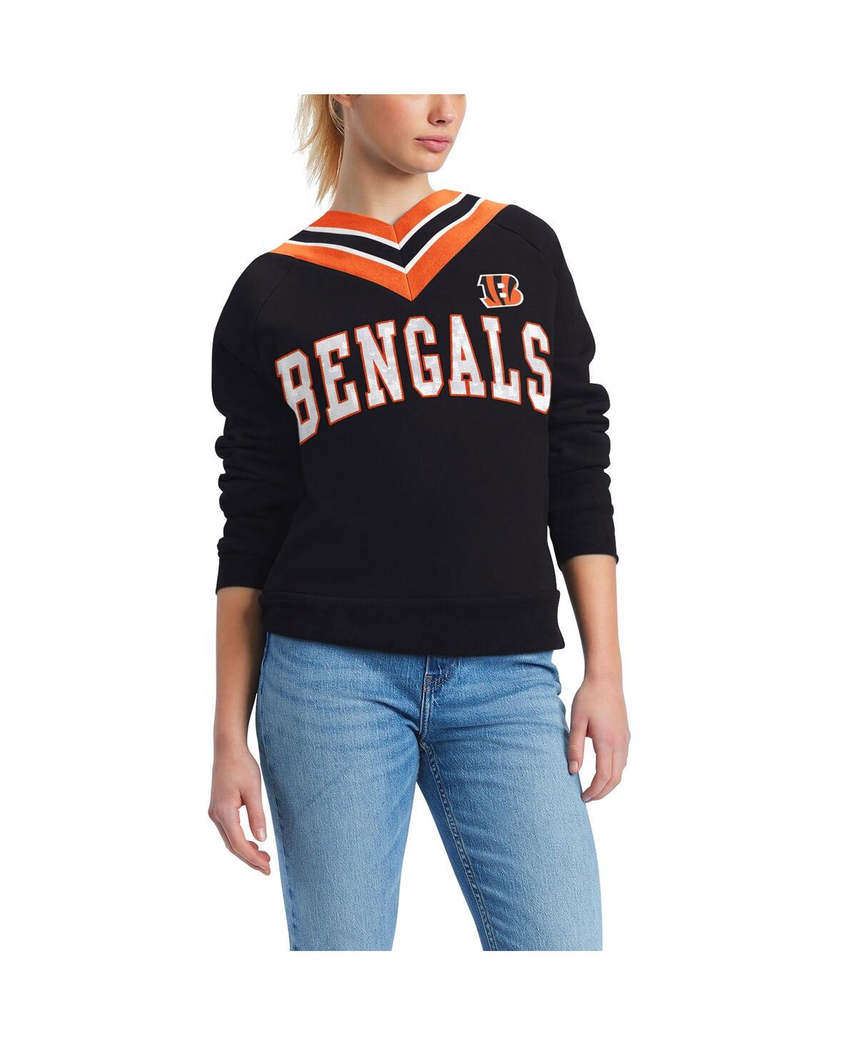 Shop Tommy Hilfiger Women's  Black Cincinnati Bengals Heidi V-neck Pullover Sweatshirt