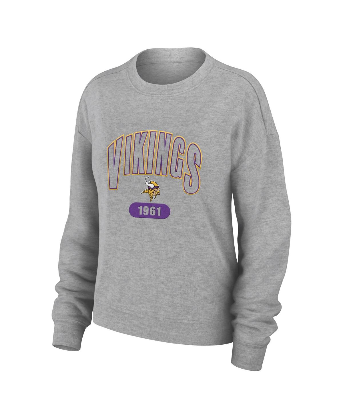 Shop Wear By Erin Andrews Women's  Heather Gray Minnesota Vikings Knit Long Sleeve Tri-blend T-shirt And P