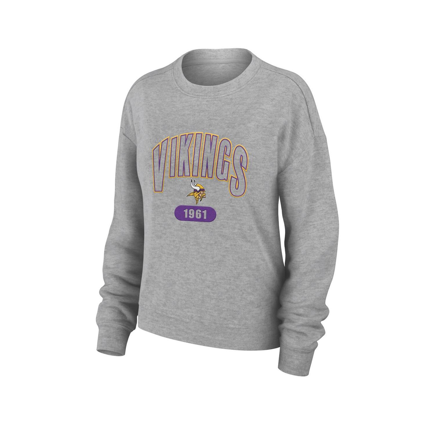 Women's Heather Gray Minnesota Vikings Knit Long Sleeve Tri-Blend T-shirt and Pants Sleep Set
