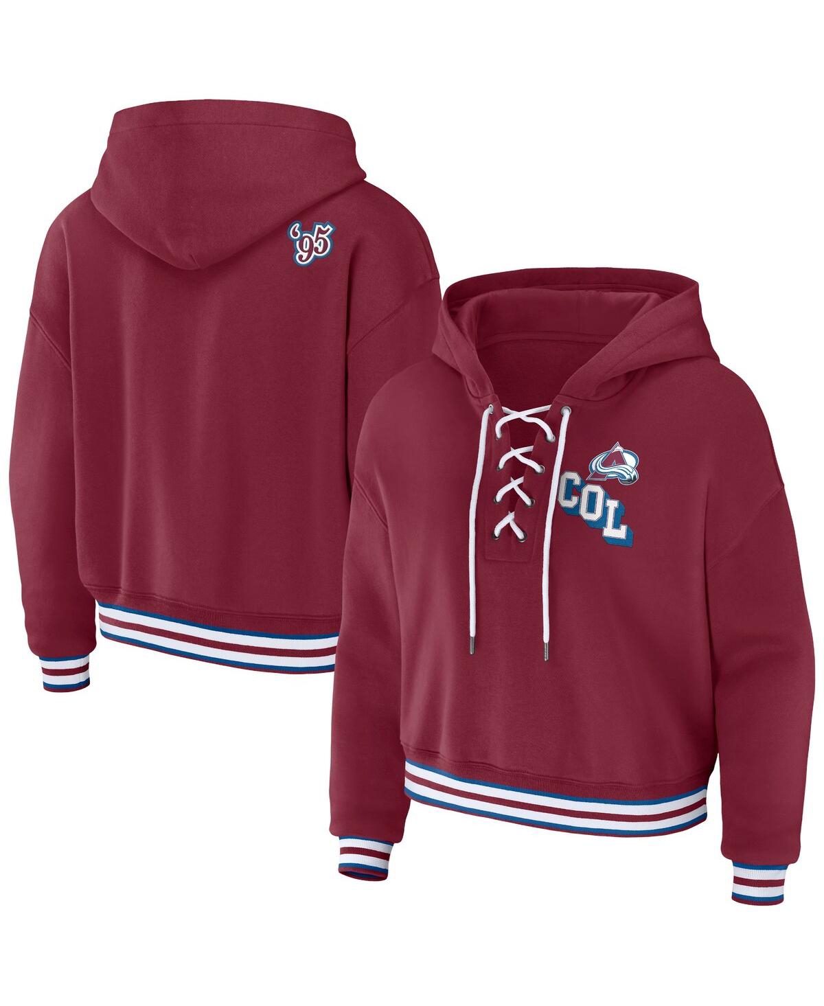 Shop Wear By Erin Andrews Women's  Burgundy Colorado Avalanche Lace-up Pullover Hoodie