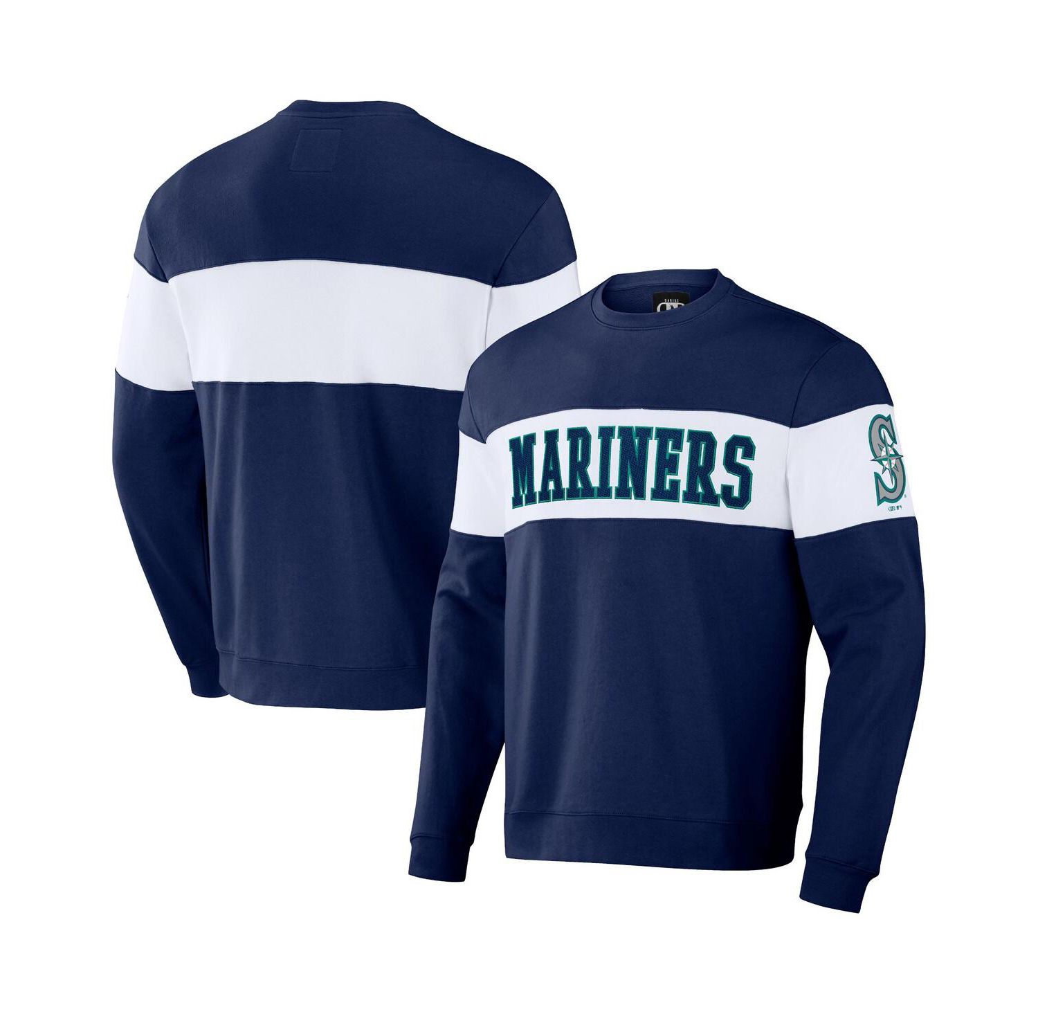 Men's Darius Rucker Collection by Navy Seattle Mariners Stripe Pullover Sweatshirt