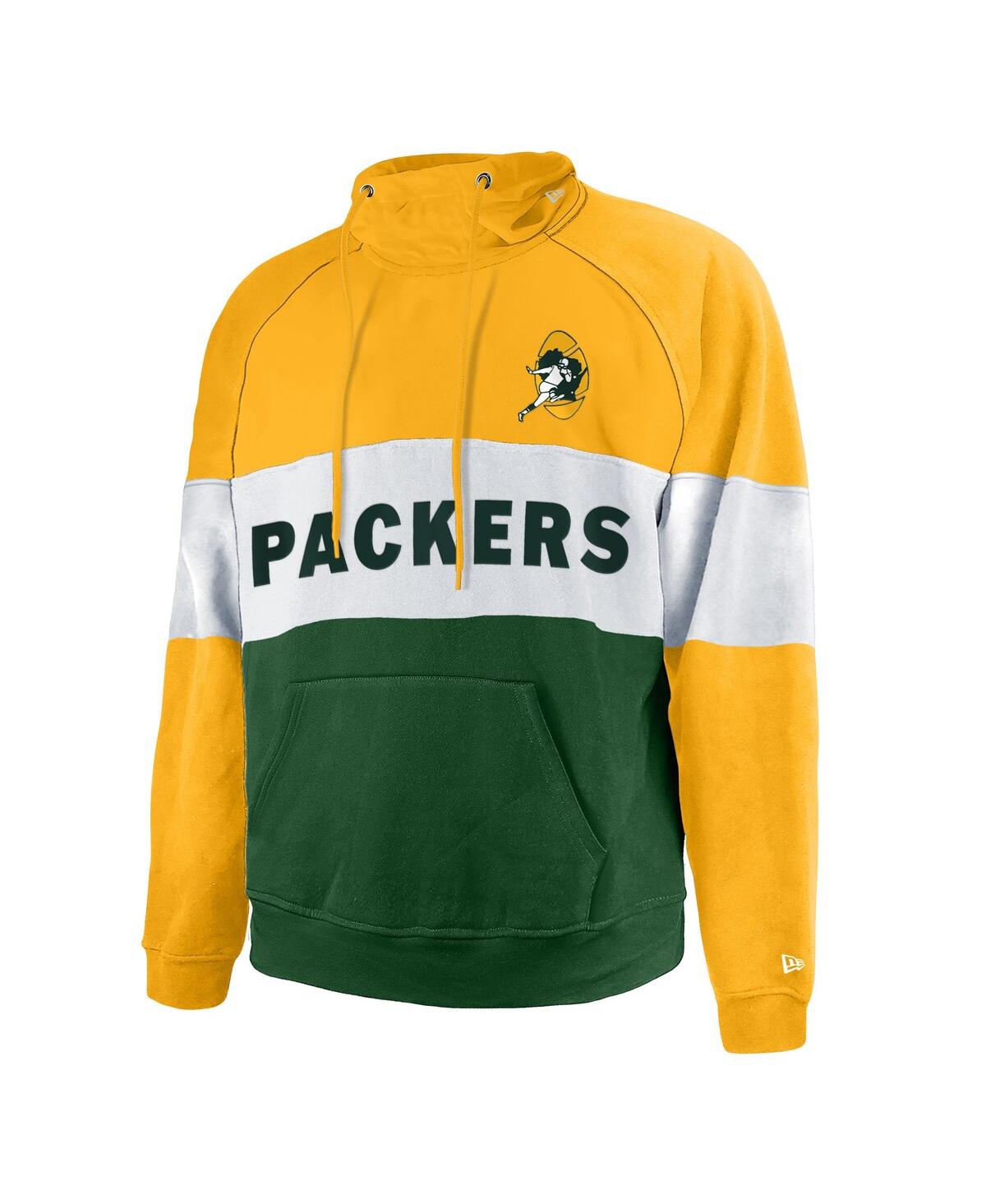 Shop New Era Men's  Green Distressed Green Bay Packers Big And Tall Throwback Colorblock Pullover Hoodie