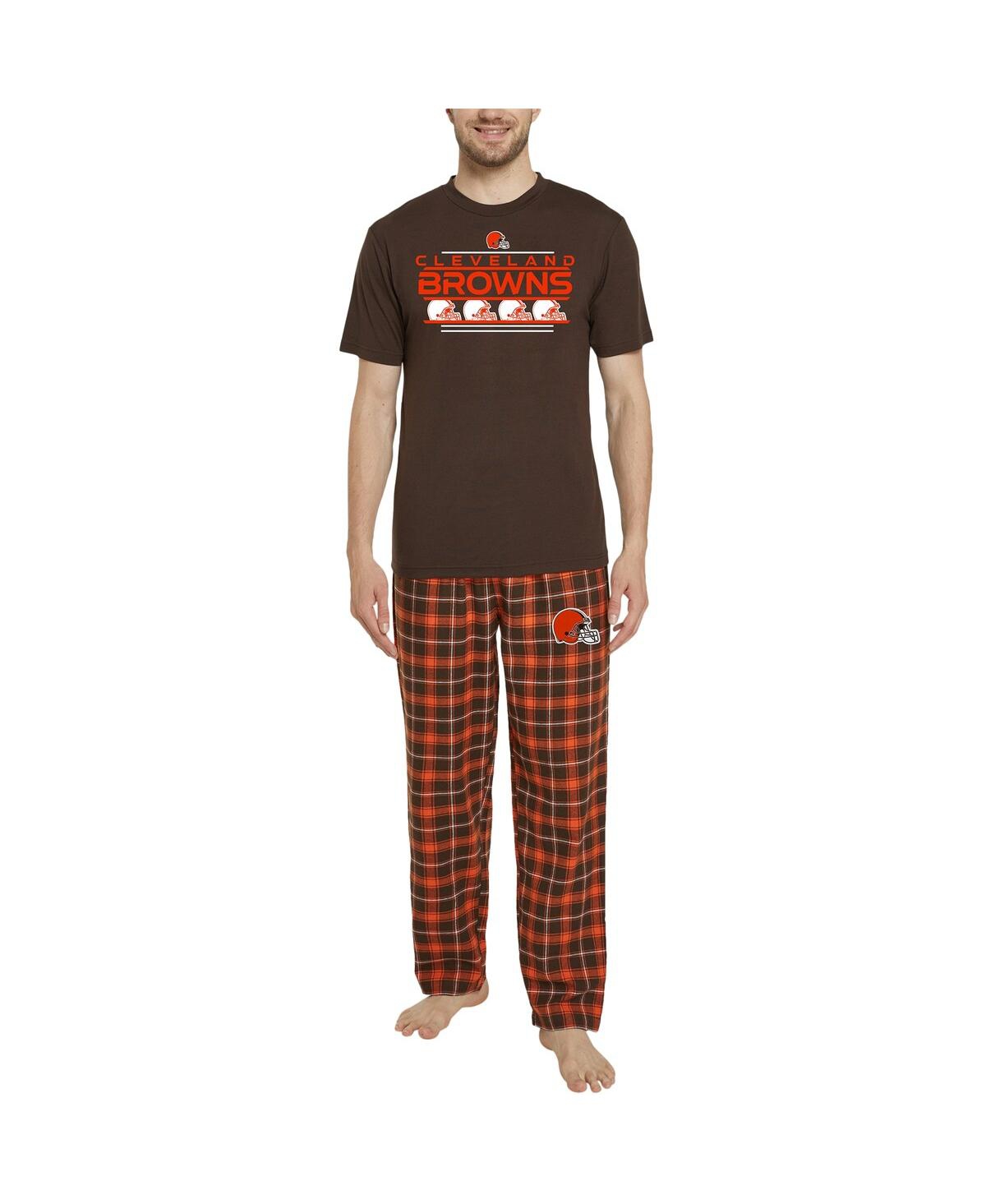 Shop Concepts Sport Men's  Brown, Orange Cleveland Browns Arcticâ T-shirt And Flannel Pants Sleep Set In Brown,orange