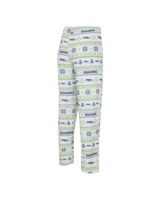 Men's White, Navy Seattle Seahawks Tinsel&nbsp;Raglan Long Sleeve T-shirt and Pants Sleep Set