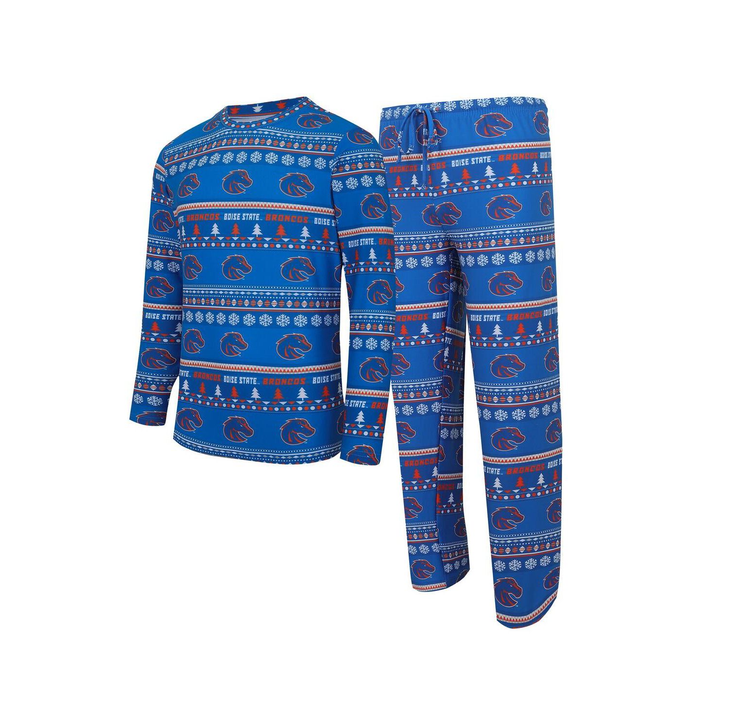 Men's Royal Boise State Broncos Swivel Long Sleeve T-shirt and Pants Sleep Set