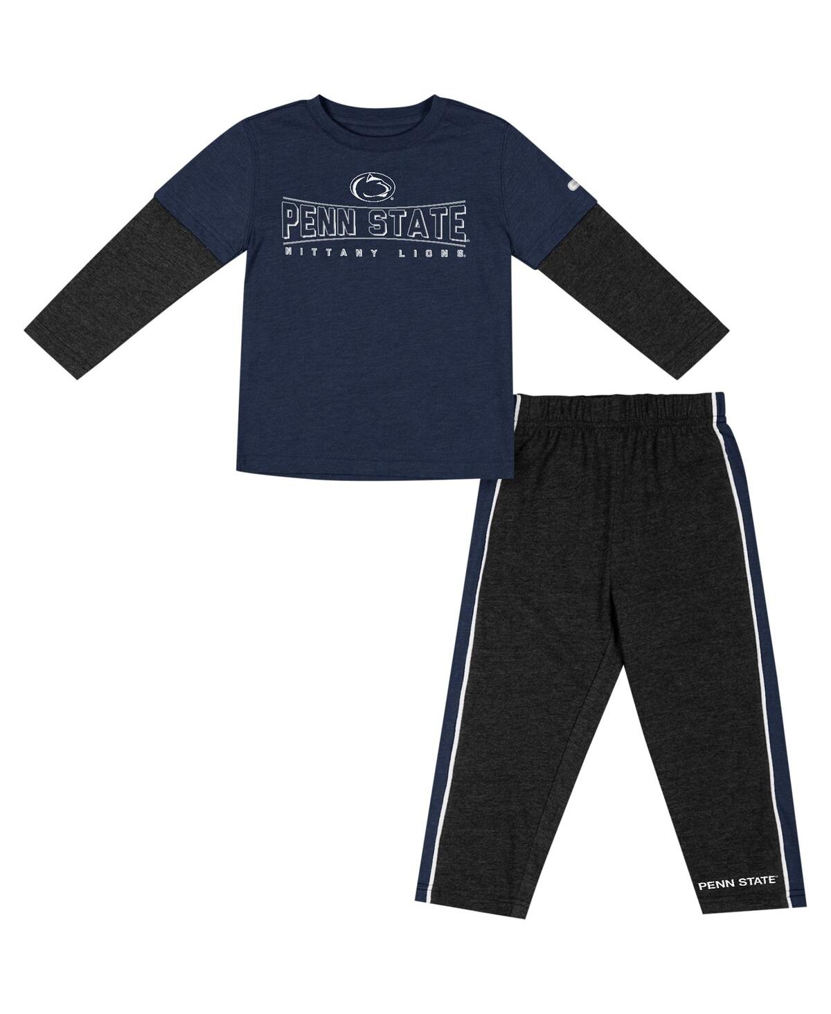 Colosseum Babies' Toddler Boys  Navy, Black Penn State Nittany Lions Long Sleeve T-shirt And Pants Set In Navy,black