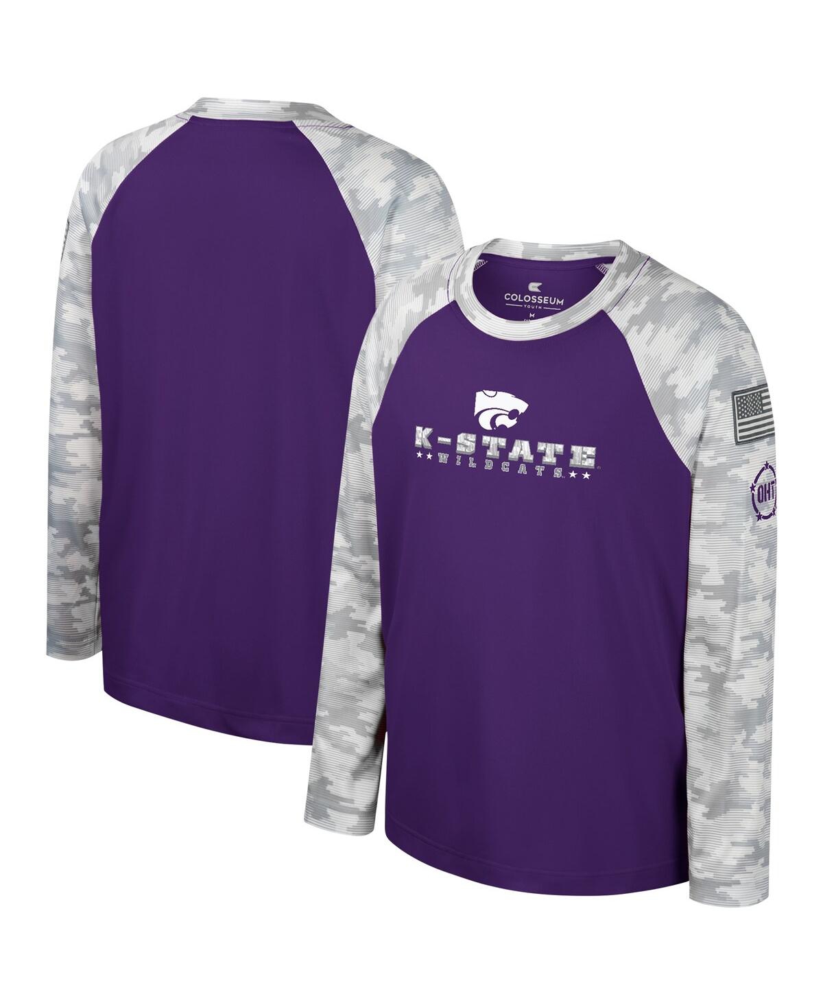 Colosseum Kids' Big Boys  Purple, Camo Kansas State Wildcats Oht Military-inspired Appreciation Dark Star R In Purple,camo