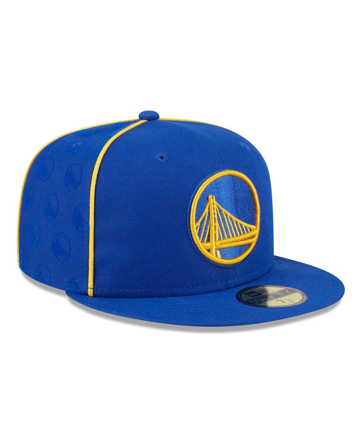 Shop New Era Men's  Royal Golden State Warriors Piped And Flocked 59fifty Fitted Hat