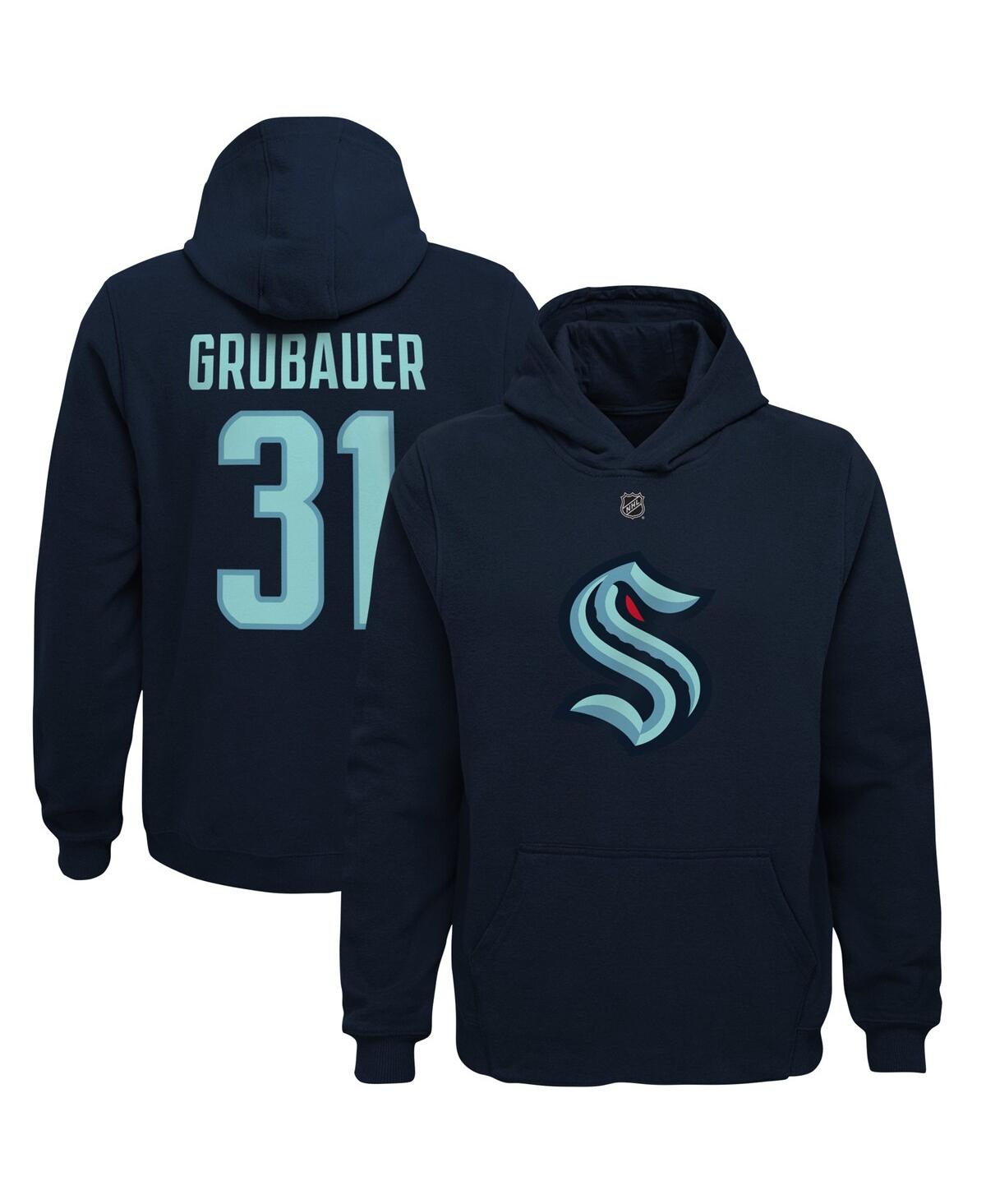 Shop Outerstuff Big Boys Philipp Grubauer Navy Seattle Kraken Player Name And Number Hoodie