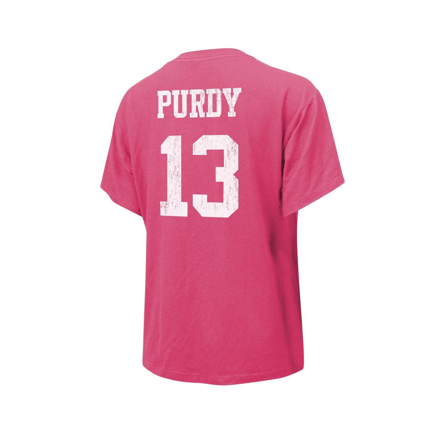 Women's Threads Brock Purdy Pink Distressed San Francisco 49ers Name and Number T-shirt