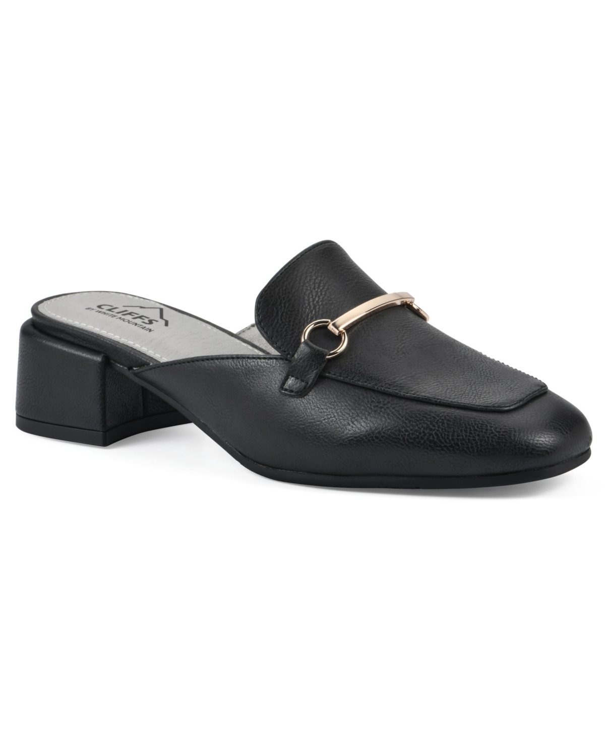 Shop Cliffs By White Mountain Quin Low Block Heeled Mule In Black Grainy- Polyurethane