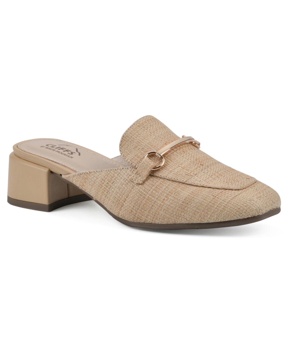 Shop Cliffs By White Mountain Quin Low Block Heeled Mule In Natural Raffia- Textile