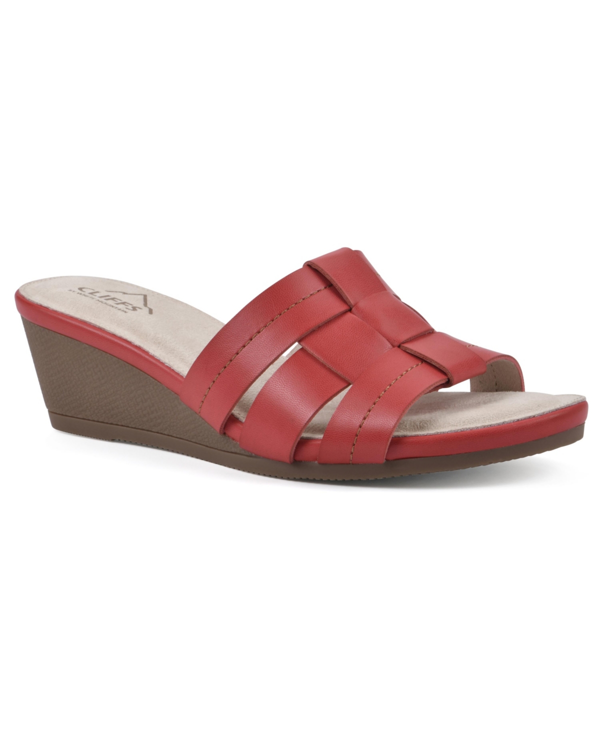Shop Cliffs By White Mountain Women's Candyce Wedge Sandal In Red Burnished Smooth- Polyurethane