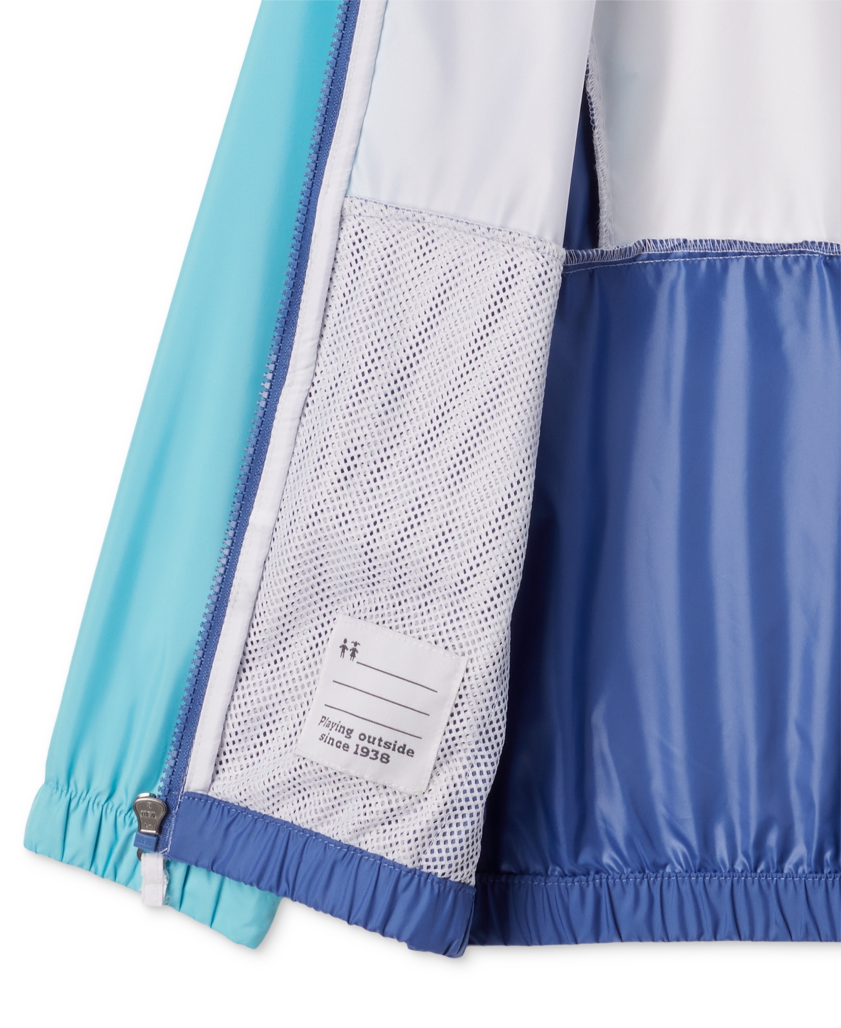 Shop Columbia Big Girls Lily Basin Colorblocked Water-resistant Full-zip Hooded Windbreaker In White,aquamarine
