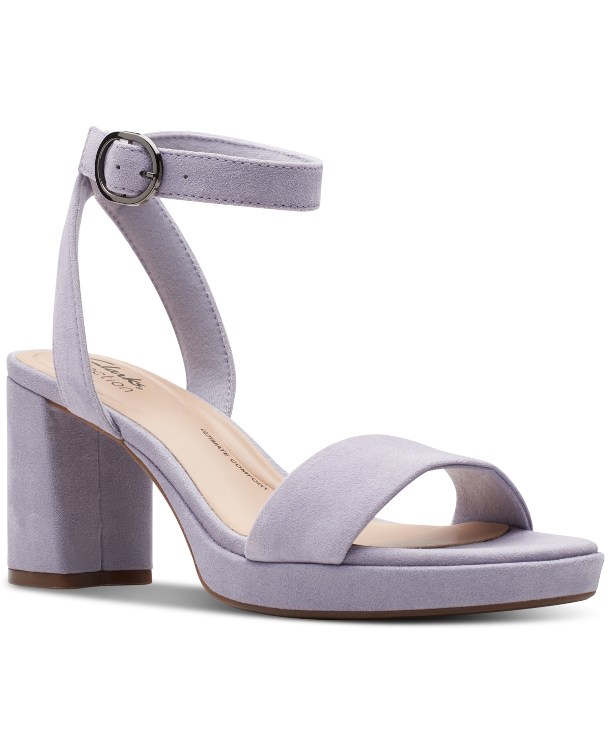 Clarks Women's Amberlyn Bay Ankle-strap Block-heel Sandals In Baby Lavender Suede