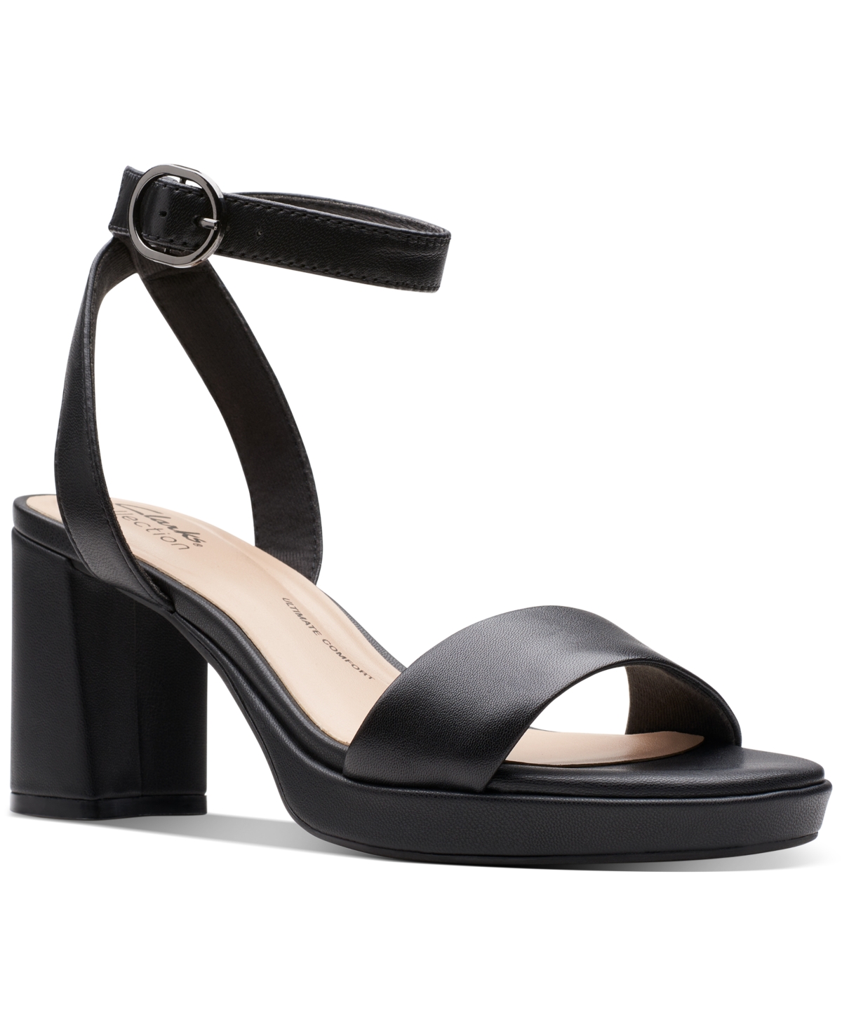 Clarks Women's Amberlyn Bay Ankle-strap Block-heel Sandals In Black Leather