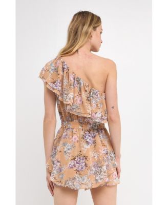 Women's Floral One Shoulder Romper