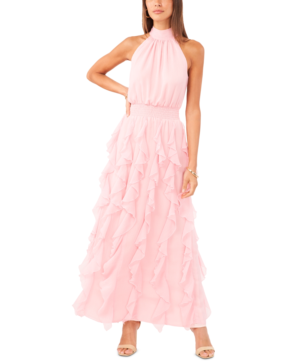 Women's Ruffled Halter Maxi Dress - Rose Linen