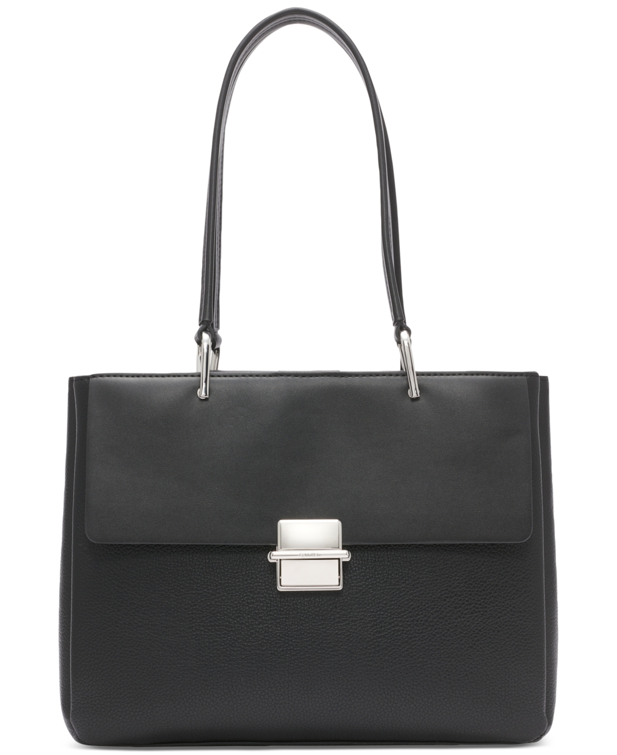 Shop Calvin Klein Clove Push-lock Triple Compartment Tote Bag In Black,silver