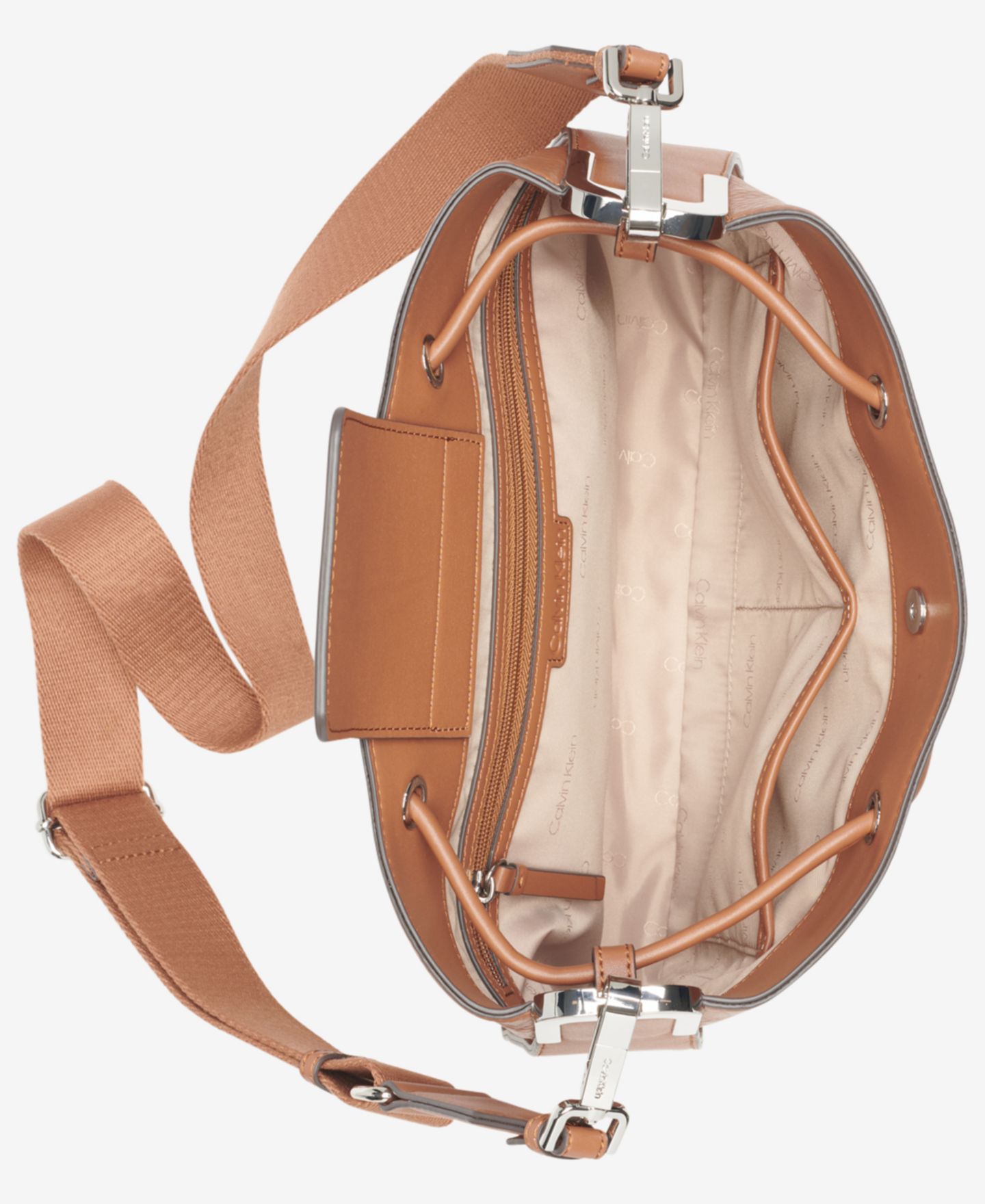 Женская сумка Calvin Klein Fay Drawstring Hobo with Adjustable Web Strap, цвет: Карамельный — фото 4