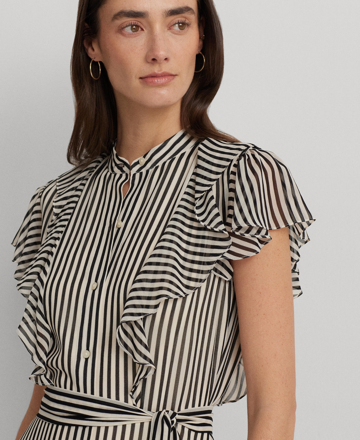 Shop Lauren Ralph Lauren Women's Flutter-sleeve Shirtdress In Cream,black