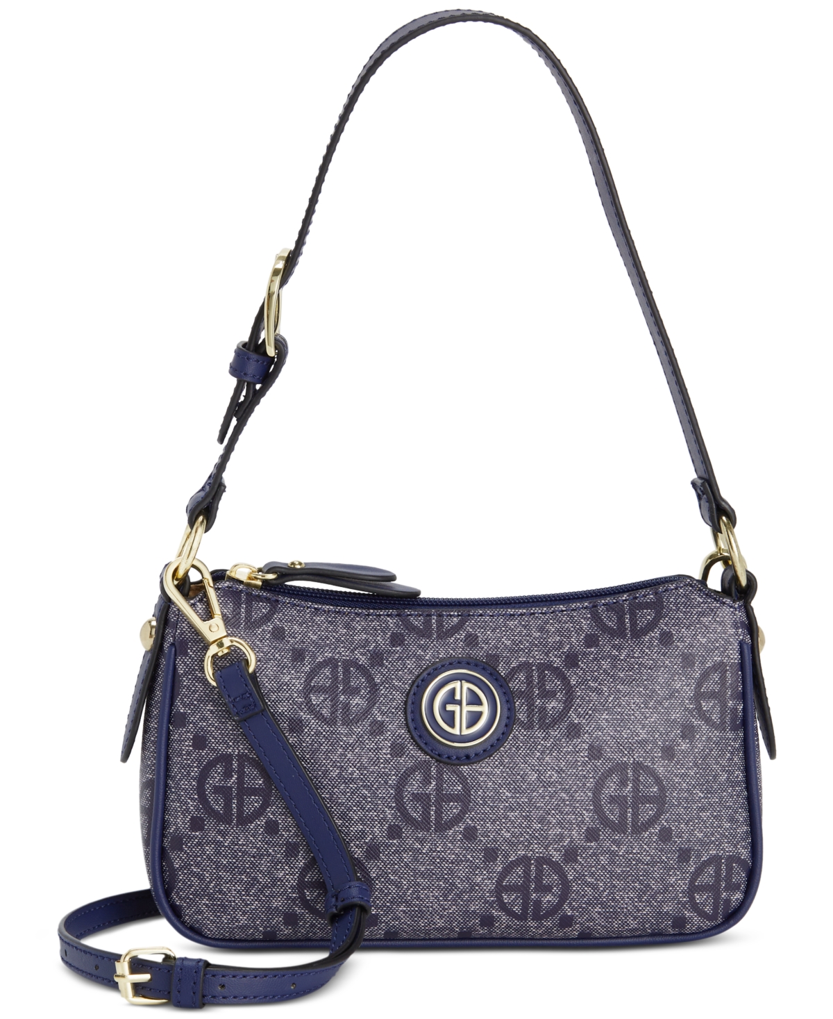 Monogram Signature Small Baguette Bag, Created for Macy's - Navy/white