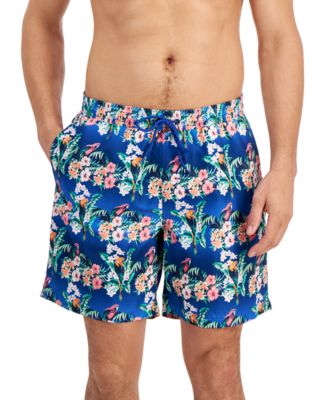 Men s Bird Tropical Floral Print Quick Dry 7 Swim Trunks Created for Macy s