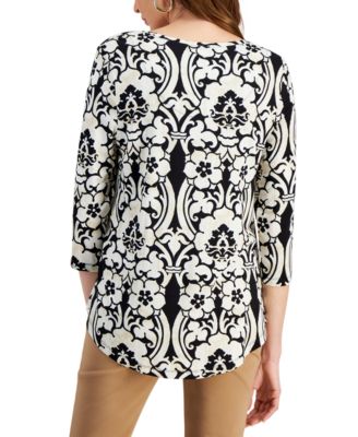 Women's Printed Scoop-Neck 3/4-Sleeve Top