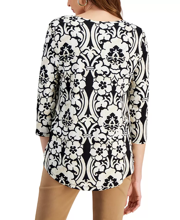 Women's Printed Scoop-Neck 3/4-Sleeve Top - thumbnail 8