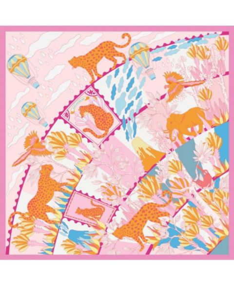 Женский шарф Jessie Zhao New York Double Sided Silk Scarf of Around The World, цвет: Розовый / Оранжевый