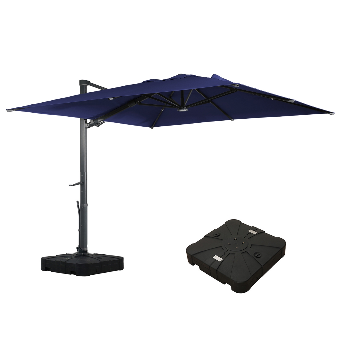 Mondawe 10ft Square Cantilever Solar Led Umbrella with Included Base Stand for Outdoor Sun Shade