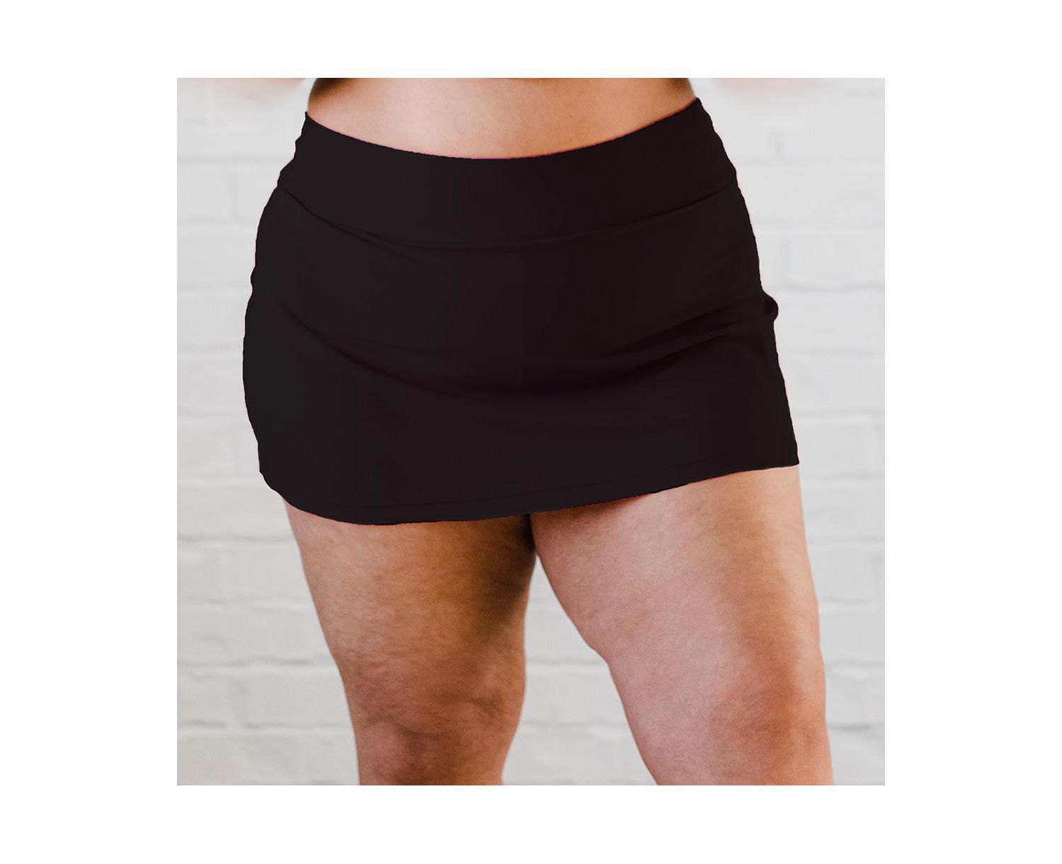 Plus Size Chlorine Resistant High Waisted Mini Swim Skirt With Shorts