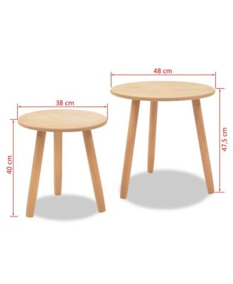 Side Table Set 2 Pieces Solid Pinewood Brown