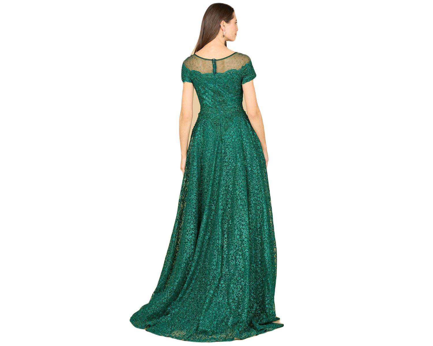 Women's Sheer Boat Neck Ball Gown