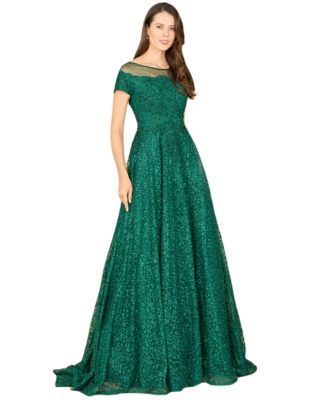 Women's Sheer Boat Neck Ball Gown