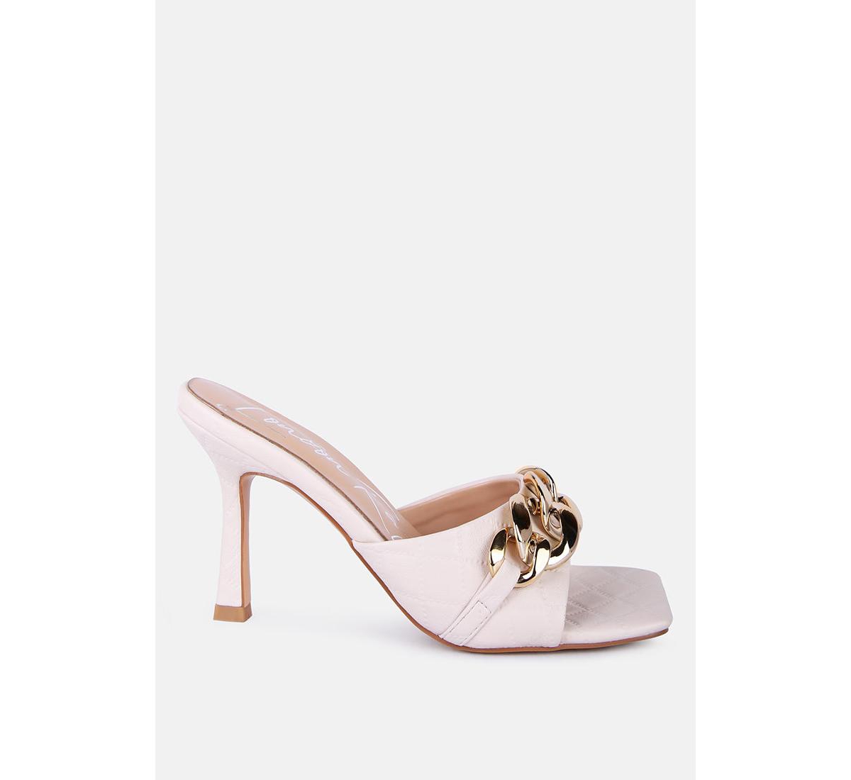 London Rag Mermaid Quilted Metal Chain Heeled Sandals In Latte